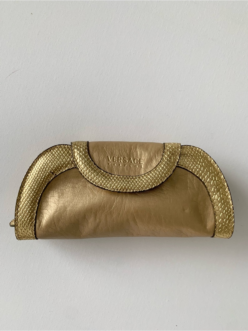 Versace Gold Leather Clutch with Textured Trims